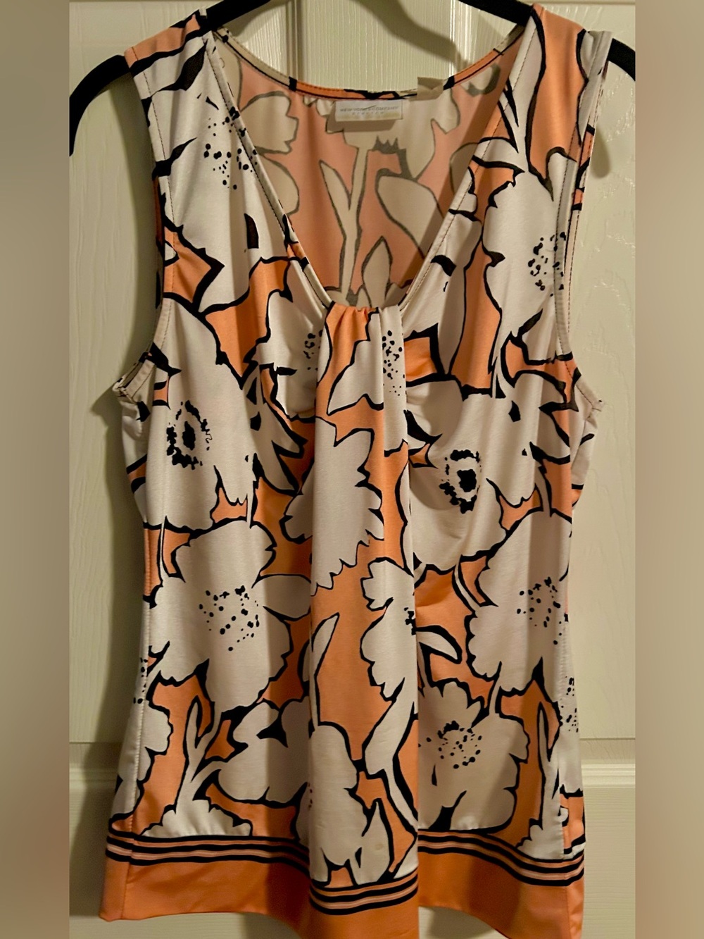 New York & Company peach and white floral shirt